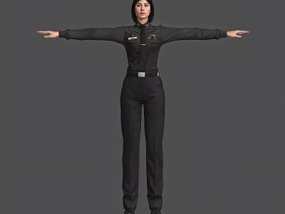 Woman Wearing Black Uniform With Arms Extended In Full Length Standing Pose 3d model