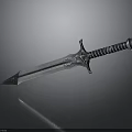 Ornate Metal Sword Weapon With Shiny Blade And Striped Hilt Design