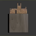Wooden Architectural Model With Castle Like Arched Structures On Cube Base