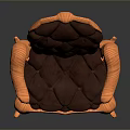 Ornate Armchair With Orange Carved Frame Dark Brown Tufted Cushion And Ornate Legs