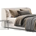 Modern Double Bed with Elegant Bedding Plush Pillows Cozy Blanket and Nightstand