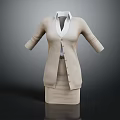 Beige Cardigan With White Shirt And Beige Skirt Professional Office Outfit Design