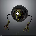 Mechanical Robot Character With Spherical Head Central White Circle And Clawed Arms 3d model
