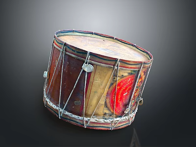 Traditional Hand Drum For Home Decor With Metal Frame Colorful Painted Design And Red Pattern 3d model