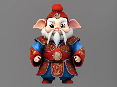 Cartoon Style Game and Movie Character With Red Hat White Beard and Golden Traditional Costume 3d model