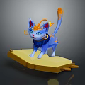 Blue Cat Character With Orange Ears Tail And Blue Scarf On Yellow Platform
