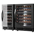 Three Wine Refrigerators With Glass Doors Multiple Shelves And Illuminated Wine Bottles