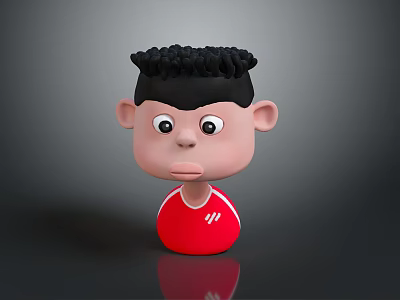 Cute Cartoon Child Figure With Black Curly Hair And Red Shirt 3d model