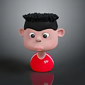 Cute Cartoon Child Figure With Black Curly Hair And Red Shirt