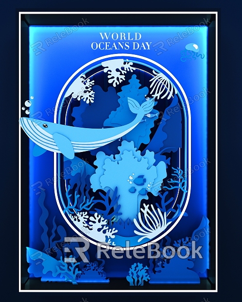 Window Marine Life Silhouette Paper-cut Wind Ocean Day Whale Life Underwater World Creative Illustration Marine Life Paper-cut model