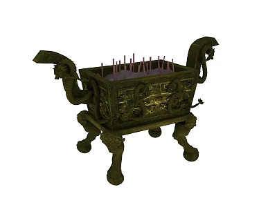 Ornamental Decorative Set With Bronze Dragon Design And Carved Patterns For Home Decor 3d model