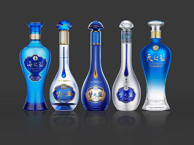 Elegant Blue Wine Bottles With Different Stylish Designs And Brand Labels 3d model