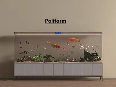 Poliform Aquarium Fish Tank With Colorful Fish Aquatic Plants And Cabinet Base 3d model