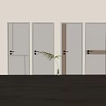 Modern Neutral Colored Hinged Doors With Minimalist Design Wooden Floor And Green Plant