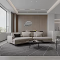 Modern Living Dining Room Interior With Light Sofa Dining Table TV Wall And Area Rug