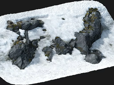 Scenic Winter Landscape With Snow Covered Rocks And Green Moss 3d model