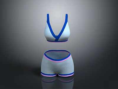 Comfortable Women's Sports Bra And Shorts Set With Blue Trim And Pink Accents 3d model