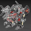Mechanical Dinosaur With Metallic Structure Red Silver Color And Weapon Components