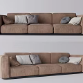 Modern Brown Fabric Sectional Sofa With Gray And Beige Decorative Pillows
