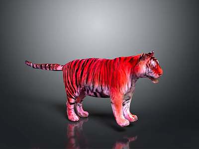 3D Rendered Red Tiger With Black Stripes On Gray Background And Reflective Floor 3d model