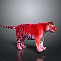 3D Rendered Red Tiger With Black Stripes On Gray Background And Reflective Floor