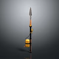 Black And Yellow Garden Tool With Long Pole Spike Tip And Container