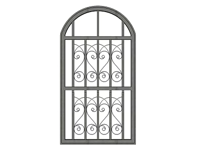 Iron Entrance Gate With Arched Top And Decorative Scroll Designs In Sections 3d model