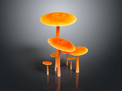 Fresh Orange Mushrooms of Various Sizes Stacked Together Against Dark Background 3d model