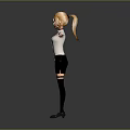 3D Female Character With Blonde Hair White Shirt Red Bow Tie And Arms Outstretched