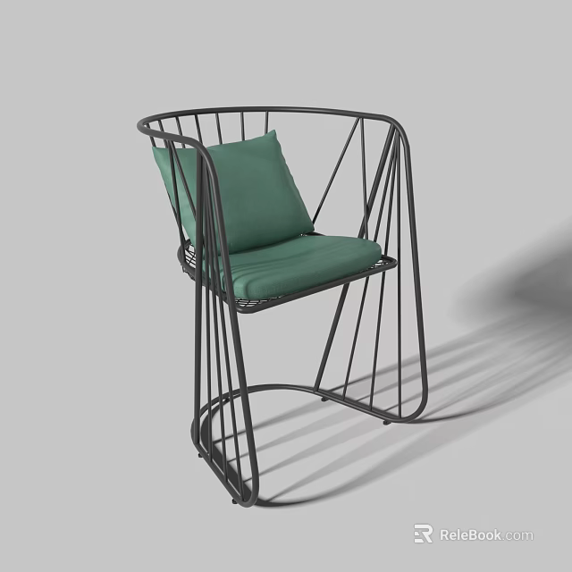 Modern Leisure Chair With Curved Metal Frame Green Fabric Seat And Cushion 3d model 