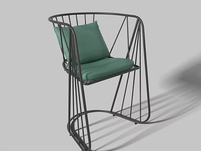 Modern Leisure Chair With Curved Metal Frame Green Fabric Seat And Cushion 3d model