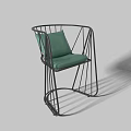 Modern Leisure Chair With Curved Metal Frame Green Fabric Seat And Cushion