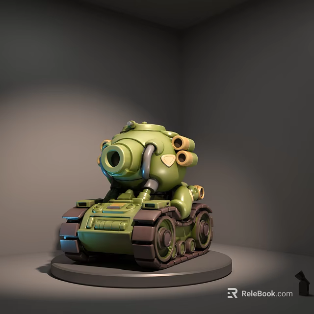 Cartoon Style Green Tank Model On Display Stand With Lighting Effects 3d model 