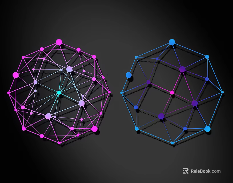 Colorful Geometric Lines Connecting Dots Forming Abstract Polyhedron Structures 3d model 