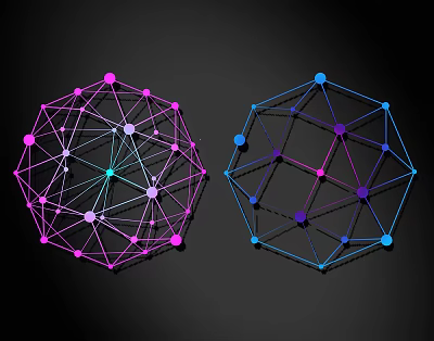 Colorful Geometric Lines Connecting Dots Forming Abstract Polyhedron Structures 3d model