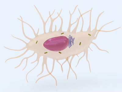 Biomedical Medical Device 3D Cell Structure Model With Projections Purple Core And Green Particles 3d model