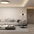 Modern Minimalist Living And Dining Room With Unique Flip Wall Clock And Marble Coffee Table