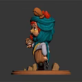 Red Horned Girl With Blue Turban Skull Decoration Holding Little Bird On Wooden Base