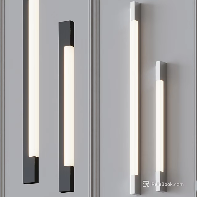 Sleek Modern Vertical Wall Sconces With White Light On Gray Wall 3d model