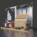 Commercial Display Equipment For Retail With Golden Spheres Floral Decorations And Logo Stand