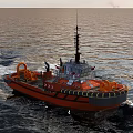 Orange Tugboat Operating In Open Sea With Rough Waves And Smoke Stack 3d model