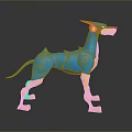 Blue Mechanical Dog Character With Armored Body Yellow Accents Pointed Ears And Glowing Eyes