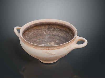 Handmade Rustic Ceramic Bowl With Two Handles For Everyday Household Use 3d model
