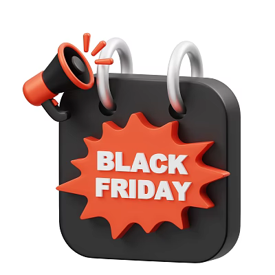 Calendar Shaped Decorative Ornament Set With Black Friday Red Star Shaped Sign And Orange Megaphone 3d model