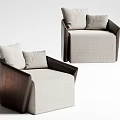 Two Modern Single Sofas With Light Fabric Upholstery Dark Armrests And Accent Pillows 3d model