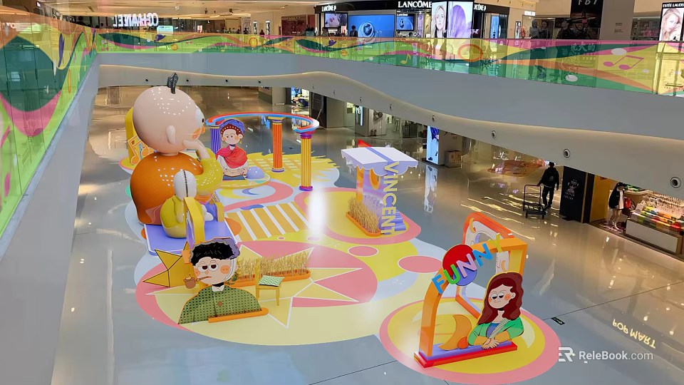 Colorful Indoor Children's Playground in Shopping Mall With Cartoon Characters And Vinci House 3d model 