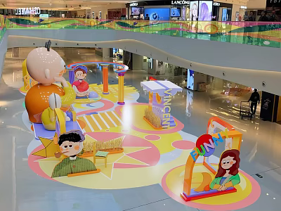 Colorful Indoor Children's Playground in Shopping Mall With Cartoon Characters And Vinci House 3d model