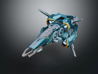 Futuristic Winged Sci-Fi Spaceship 3D Model With Blue Gray Design And Mechanical Details 3d model