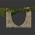 Textured Cube Shaped Concrete Building Structure With Openings And Green Moss