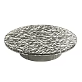 Round Coffee Table with Textured Surface and Ribbed Metal Base for Modern Living Room